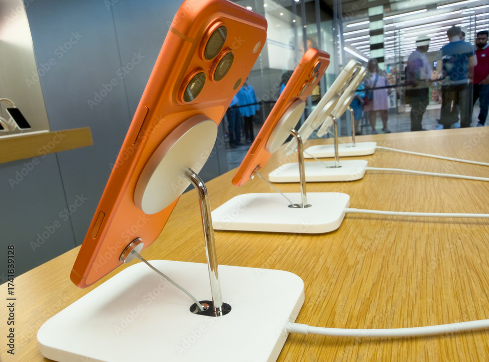 Ios 17 Stand iPhone 17 Pro Display Stand in Apple Store Stock Photo | Adobe Stock