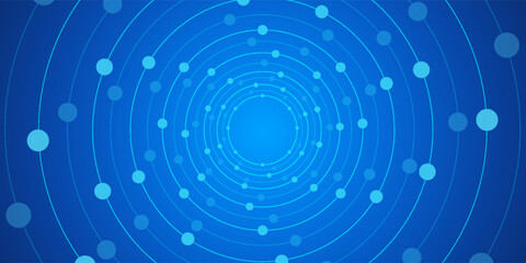 Wall Mural - Abstract technology circle circuit background. Big data and AI concept. Thin lines with light dots on tech bg. Network pattern. Digital computer innovation banner on dark backdrop. Vector