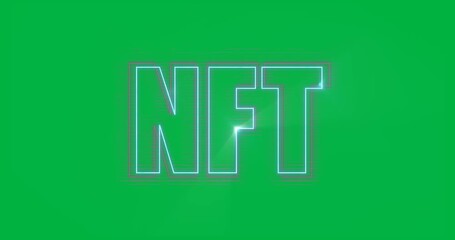 Wall Mural - Animation of glowing neon blue and pink nft text on transparent background