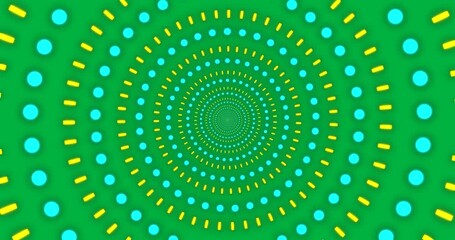Wall Mural - Animation of yellow and blue neon circle pattern moving in hypnotic motion on transparent background