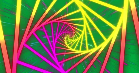 Wall Mural - Animation of purple yellow and red neon pattern moving in hypnotic motion on transparent background