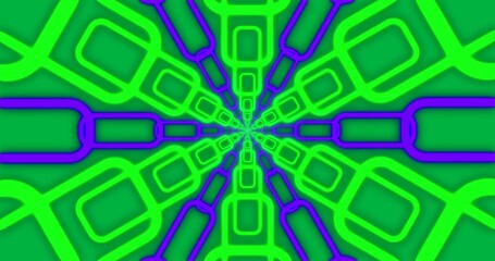 Wall Mural - Animation of purple and green neon pattern moving in hypnotic motion on transparent background