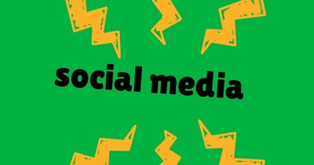 Wall Mural - Social media text banner with yellow thunderbolt icons with copy space on transparent background