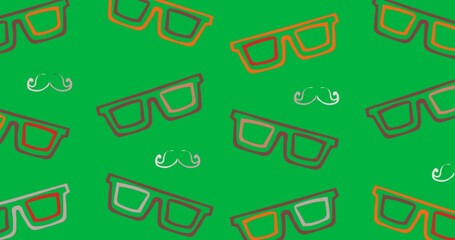 Wall Mural - Sunglasses and moustache icons moving in seamless pattern with copy space on transparent background