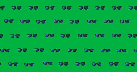 Wall Mural - Blue sunglasses icons moving in seamless pattern against copy space on transparent background