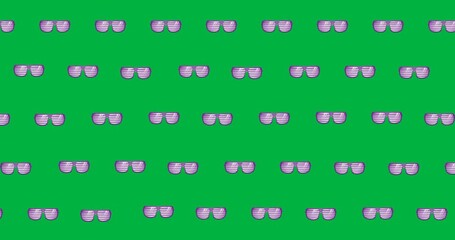 Wall Mural - Purple sunglasses icons moving in seamless pattern against copy space on transparent background