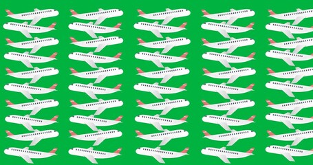 Wall Mural - Multiple airplane icons seamless pattern against copy space on transparent background
