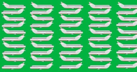 Wall Mural - Multiple airplane icons seamless pattern against copy space on transparent background