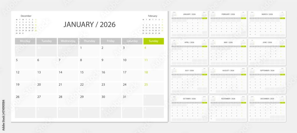 Calendar 2026 week start Monday corporate design planner template ...