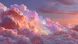© syaifuddin - Dreamy rainbow unicorn pastel background filled with soft pink clouds and sparkling glitter stars.