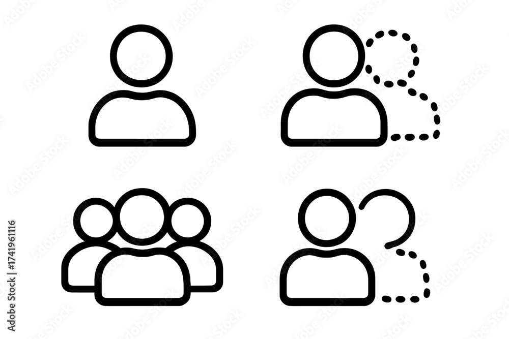 User icon set. Person and group symbols for UI design. Add, remove, and ...