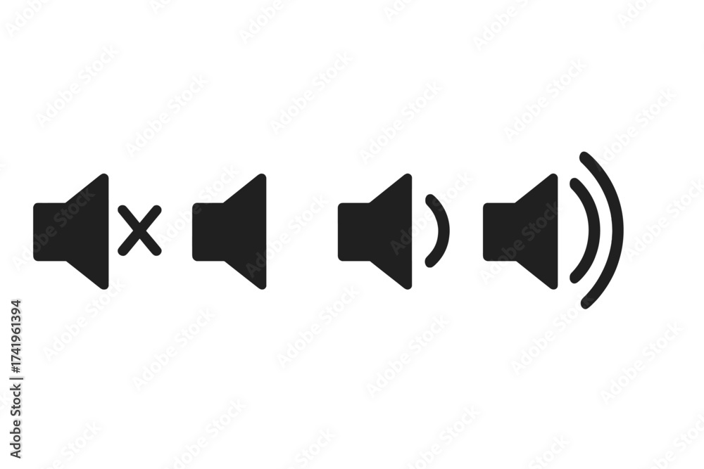 Audio speaker volume icon set. Sound level control buttons. Mute ...