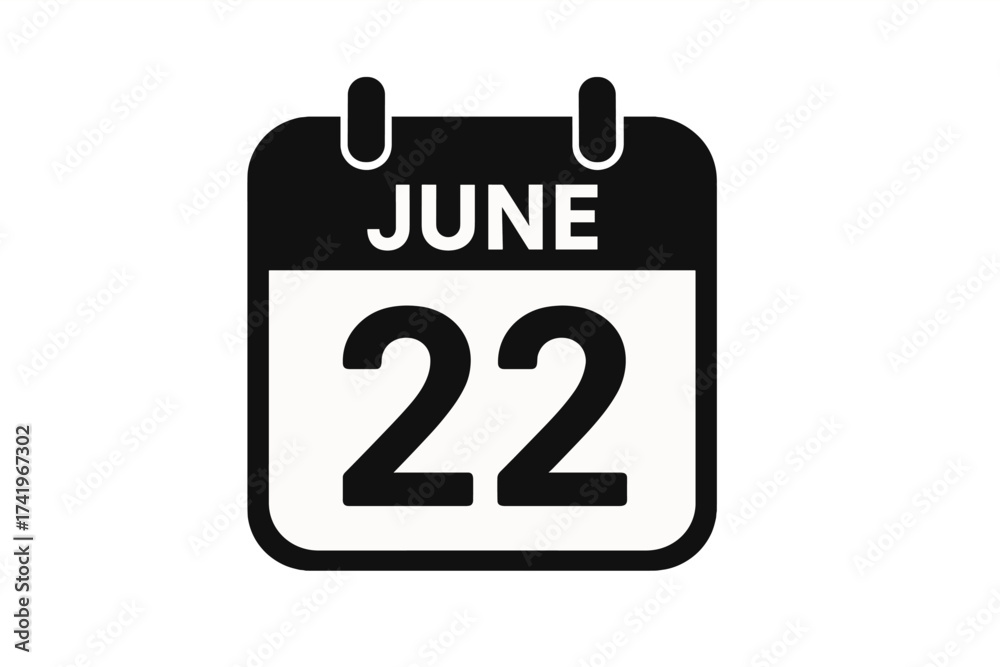 June 22 calendar icon. Twenty-second day of the month. Date and month ...