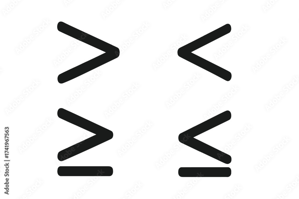 Inequality sign symbol icon vector set. Greater than, less than, and ...