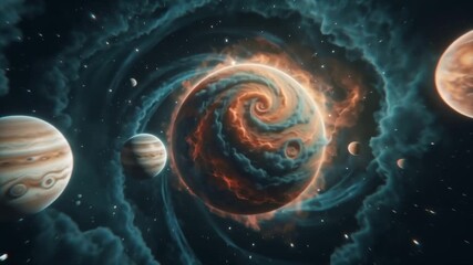 Wall Mural - Cosmic Planets Space Art Galaxy Nebula Abstract Universe