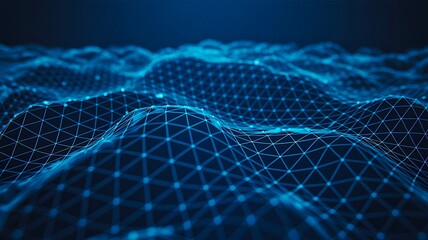 Abstract digital network surface with glowing blue connections representing data and technology