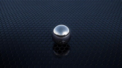 Metallic sphere on hexagonal surface symbolizing modern technology and innovation