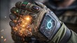 © Lastwizard Shop - artificial intelligence in war Futuristic gloves with technology and sparks, showcasing advanced design and functionality.