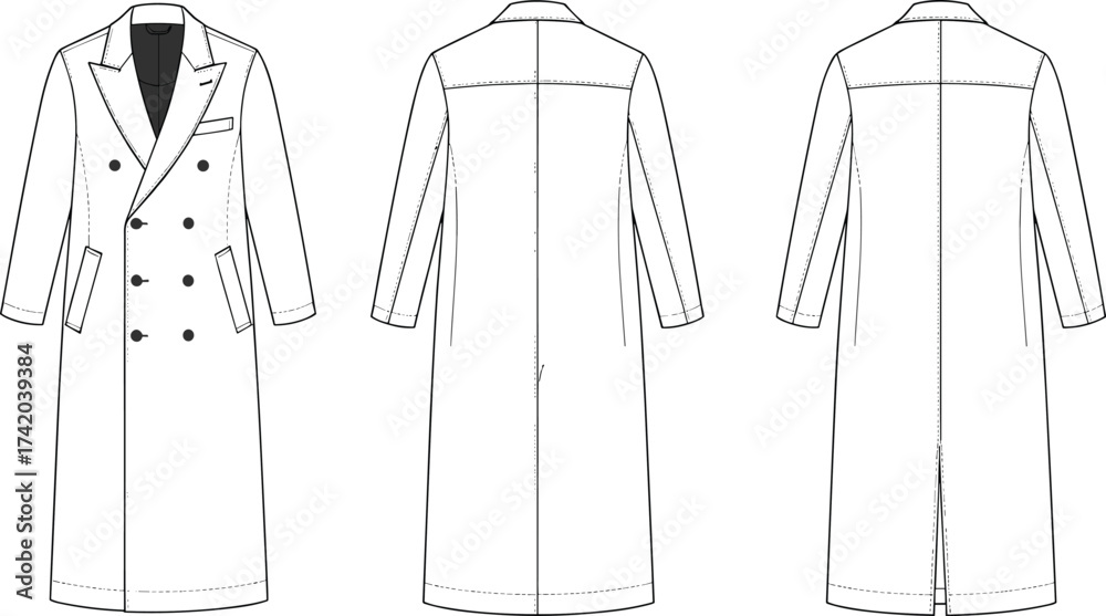 Overcoat Layout Double breasted overcoat flat sketch, fashion CAD technical drawing ...
