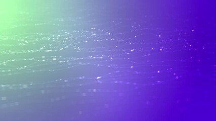 Abstract particle animation with glowing dots on a vibrant gradient background.