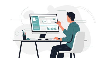 Analyzing Data: Efficient Workflow Illustrating a Person Working on a Computer