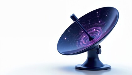 Wall Mural - Futuristic satellite dish receiver illustration. Antenna with space, galaxy design. Modern tech concept. Global communication. Digital network, innovation, future technology. Wireless connection,