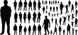 © Shahariar's World - Silhouettes of men, women, children, walking and standing, diverse group, black figures, human shapes, various poses, family, people, multiple sizes, urban life,