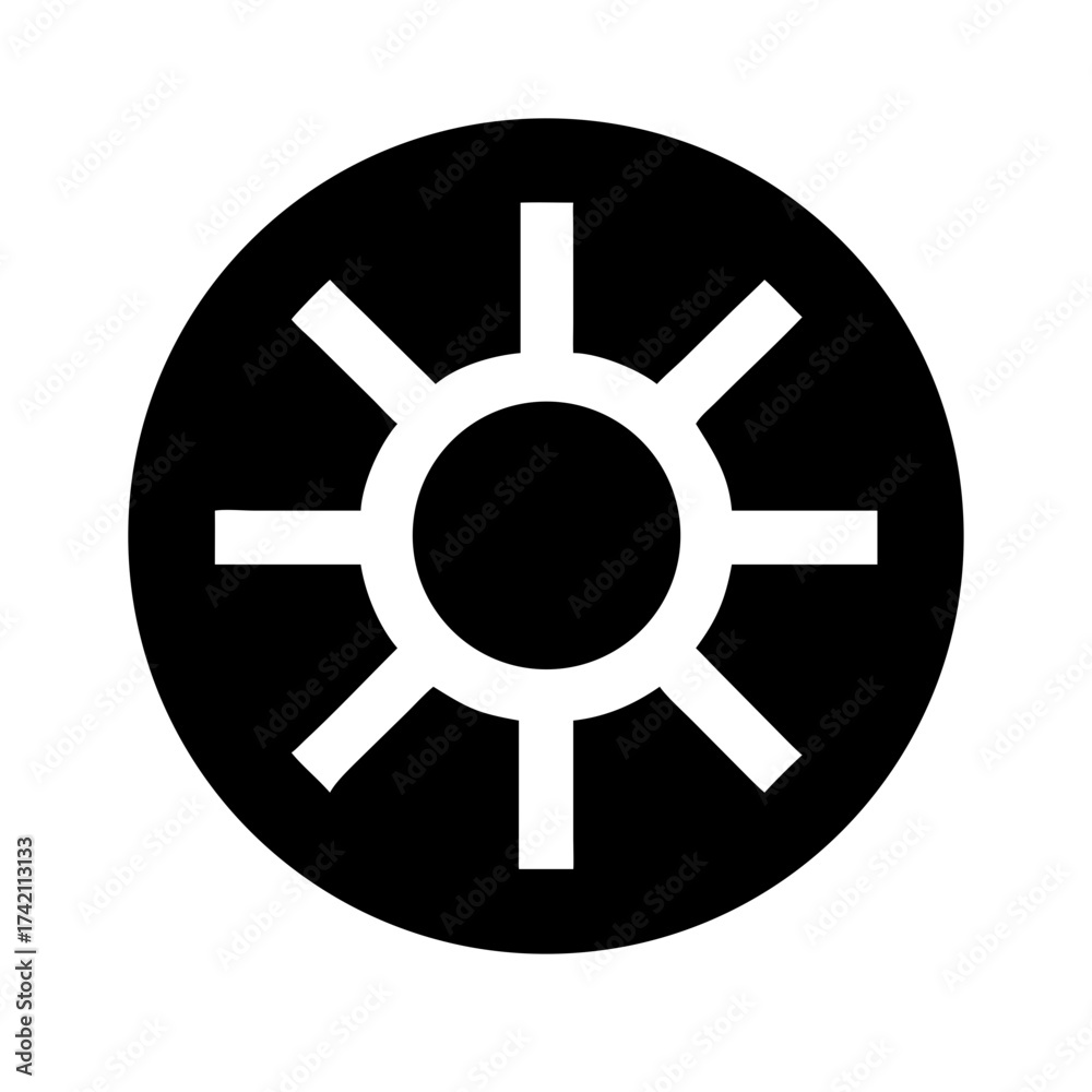 Vector art of the black and white vector graphic depicts a stylized sun ...
