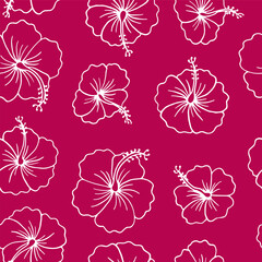 Wall Mural - Seamless pattern with hibiscus flower. Hand drawn vector illustration.