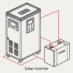 Wall Mural - Illustration of a solar inverter connected to a battery, showcasing renewable energy technology and power storage solutions for sustainable energy systems