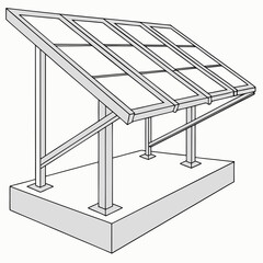 Wall Mural - Vector art of isometric illustration of a solar panel structure with a concrete base renewable energy concept for sustainable living and clean power generation