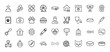 © MSTRABEIA - Pet care line icon set. Vector pictograms of veterinarian, food bag, paw print, bandage, grooming tools, and pet accessories, thin linear illustration.