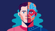 © Theevit - A man's face is split in half, with one half being a robot and the other half being a human. The robot half has a metallic look and is wearing a suit