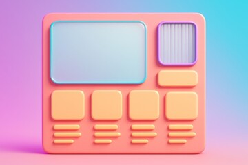 Colorful UI mockup layout with empty blocks and clean interface elements on pink and blue gradient background for creative design concept. Ai generative
