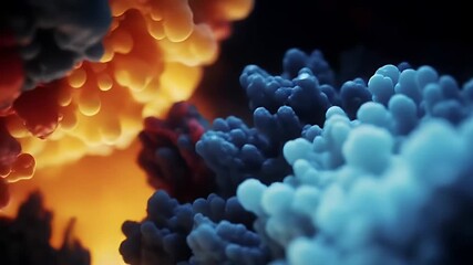 Abstract Blue Grey Orange Cloud Formations Against a Dark Background