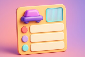 Colorful transport-themed UI mockup with blank display and buttons on clean pastel background for creative design presentation template. Ai generative