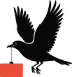 © Shirin - Black bird in flight carrying a red sign with the word flad in its beak silhouette