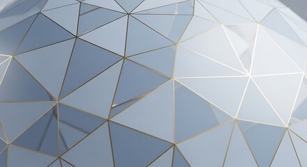 Canvas Print - Geometric Sphere with Golden Lines and Light Blue Panels abstract background