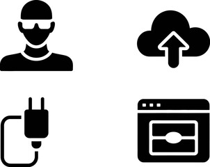 Digital technology icons representing user, upload, connection, and web interface