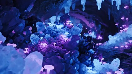 Stunning cave formation with glowing crystals and icicles