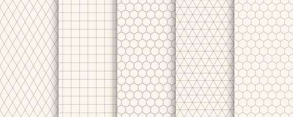 Wall Mural - Collection of seamless decorative monochrome grid simple patterns - geometric ornamental luxury design. Repeatable beige elegant backgrounds. Symmetry endless prints