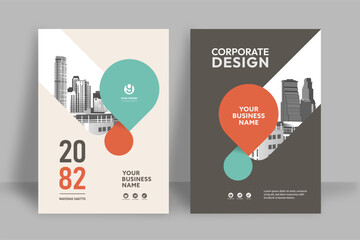 Wall Mural - Business Report Cover Template – Red and Green Geometric Layout (A4)