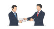 © Lentera - Two businessmen exchanging a sealed envelope business deal concept illustration.