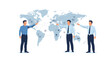 © Lentera - Business professionals pointing at a world map global networking and business strategy.