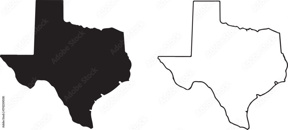 Texas state map silhouette and outline Stock Vector | Adobe Stock