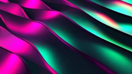 Wall Mural - Vibrant, flowing waves of neon pink and teal light shimmer across a dark, textured surface, creating a futuristic, abstract background.