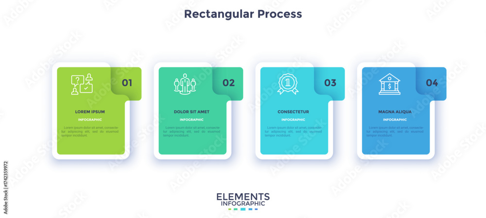Business model with 4 rectangular frames placed in horizontal row ...