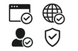 © Hannah - Website browser and internet verification icon set. User account approved and security protection validated. Vector symbol collection for digital safety and trust concepts.