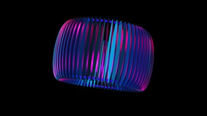 Wall Mural - 3D Abstract Iridescent Cylinder Shapes Animation with Colorful Shiny Gradient on Black Background