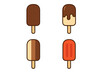 © Ulli - Popsicle ice cream bar on a stick icon set. Vector collection of sweet frozen desserts. Chocolate, vanilla, and fruit flavor treats for summer. Isolated graphic illustration.
